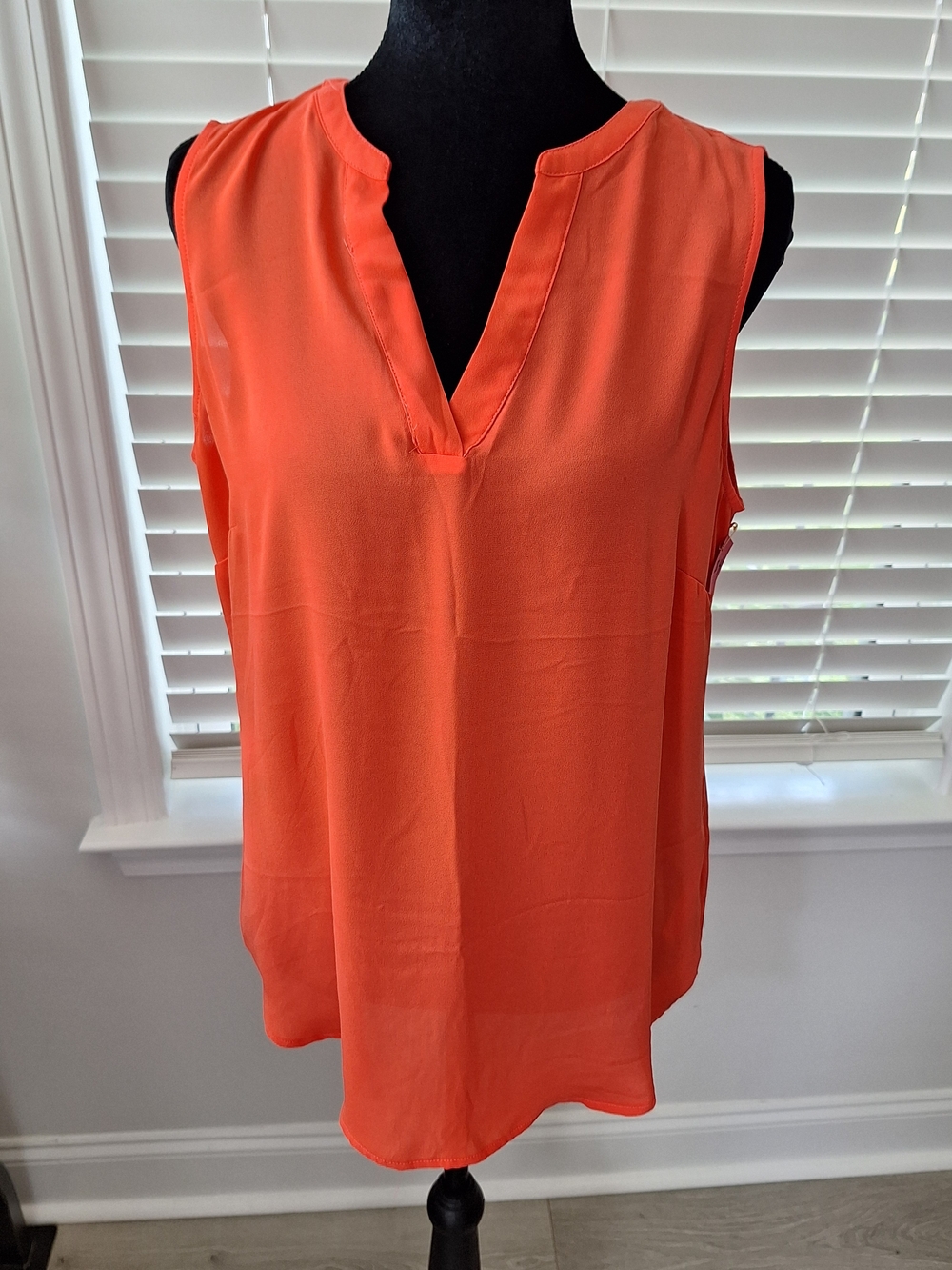 Adrianna Papell Sleeveless Split-Neck Tank in Vibrant Orange